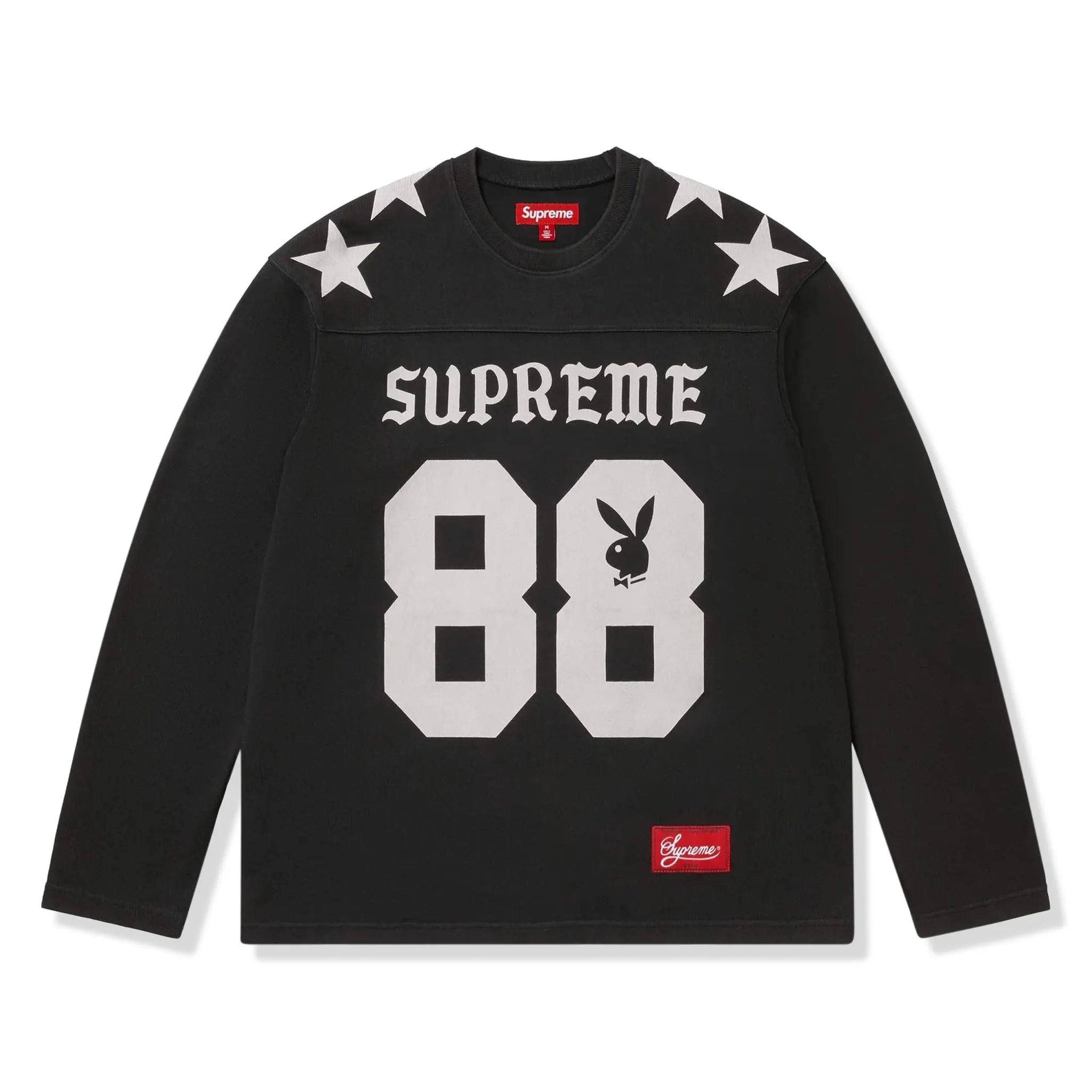 Front View of Supreme x Playboy L/S Black Football Top (SS26)
